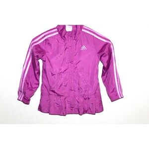 Adidas Toddler Girls Full Zip Pink Lavender Stripes Wind Jacket Sz 5T Ruffle Hem